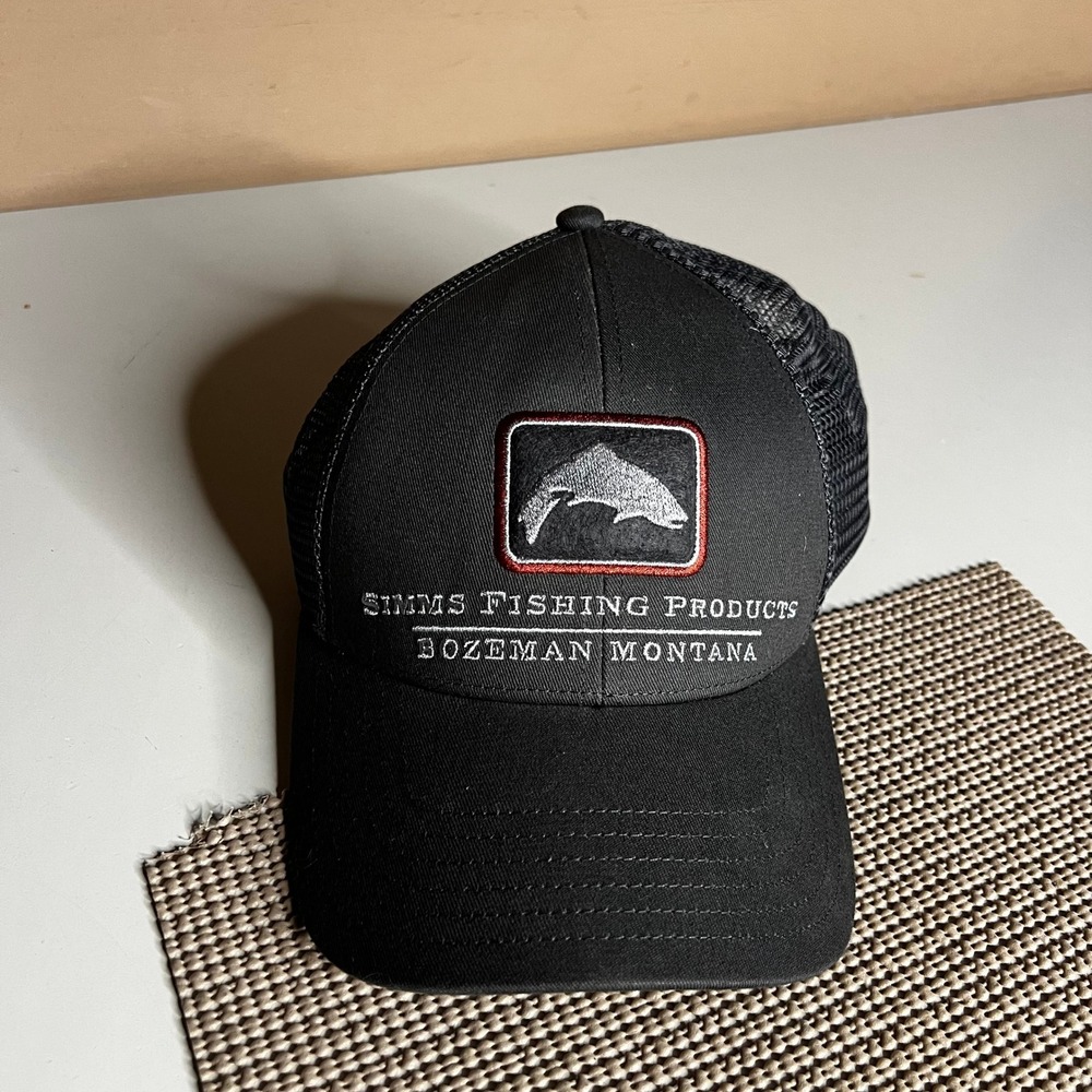 Simms Fishing Products Bozeman Montana Trucker Hat Black Mesh Snapback Cap